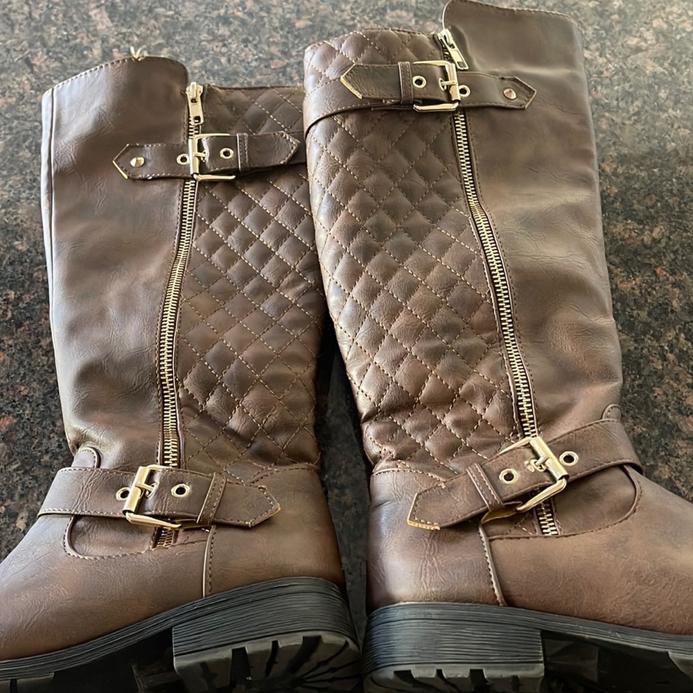 Brown leather boots